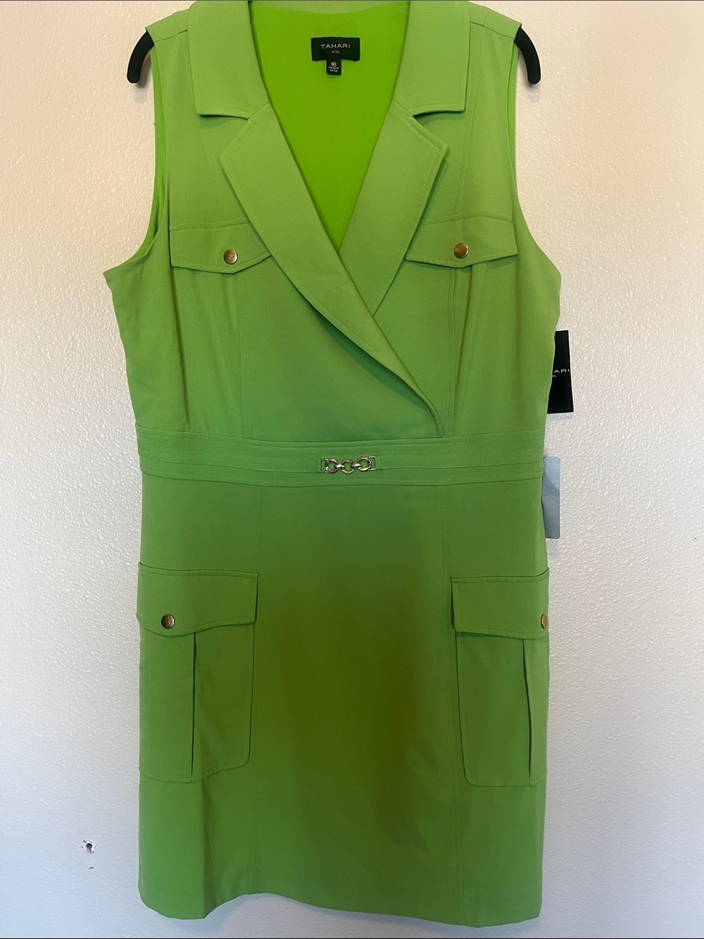 Tahari ASL Lime Green Sleeveless Mini Dress - Picture 3 of 8